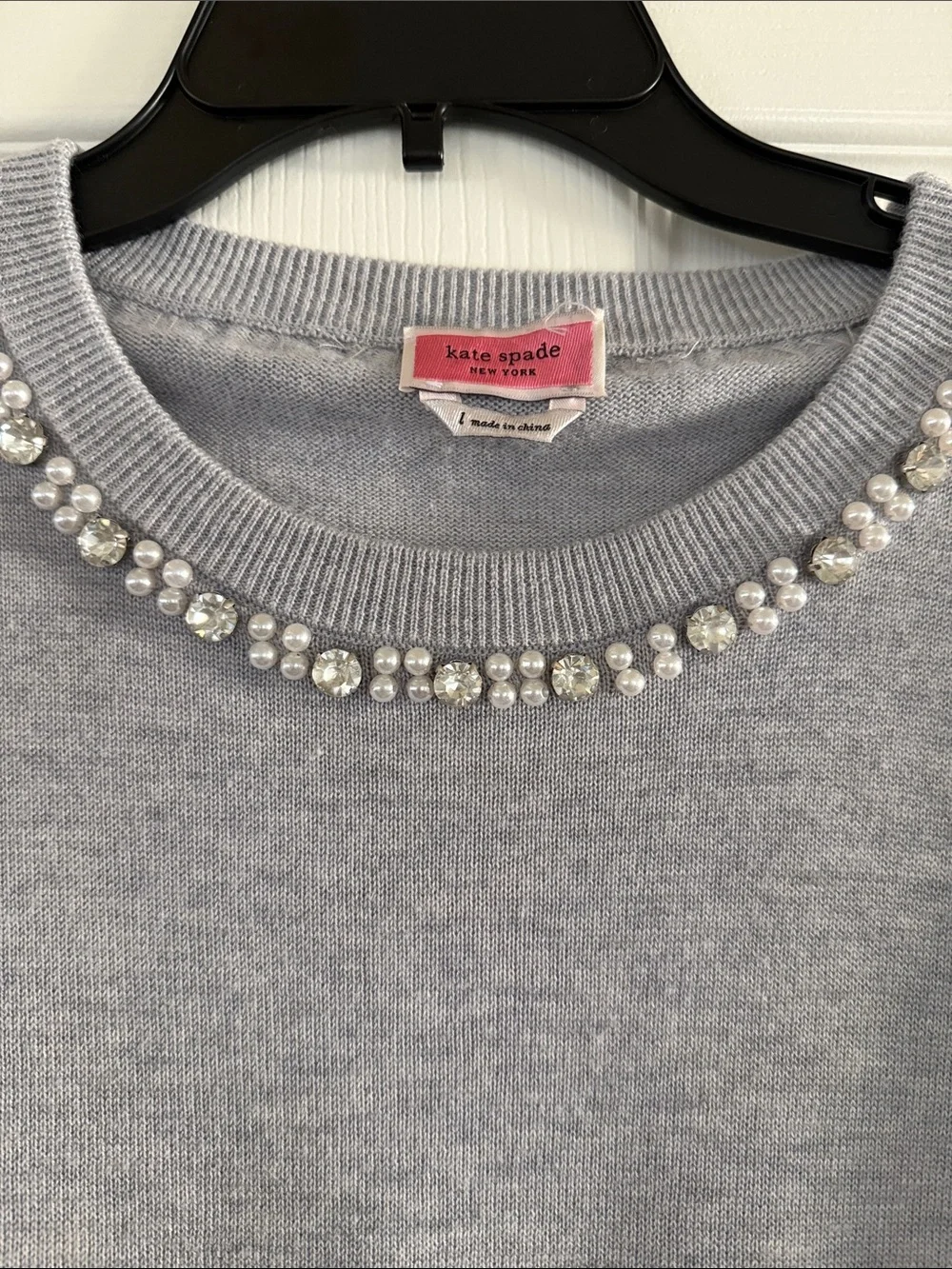 kate spade Light Gray Jeweled Neck Short Sleeve Sweater
